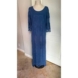 PinkBlush Dark Blue Lace Mesh Overlay Maternity Maxi Dress